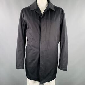 BARNEYS NEW YORK Size 46 Black Cotton Hidden Buttons Trench Coat